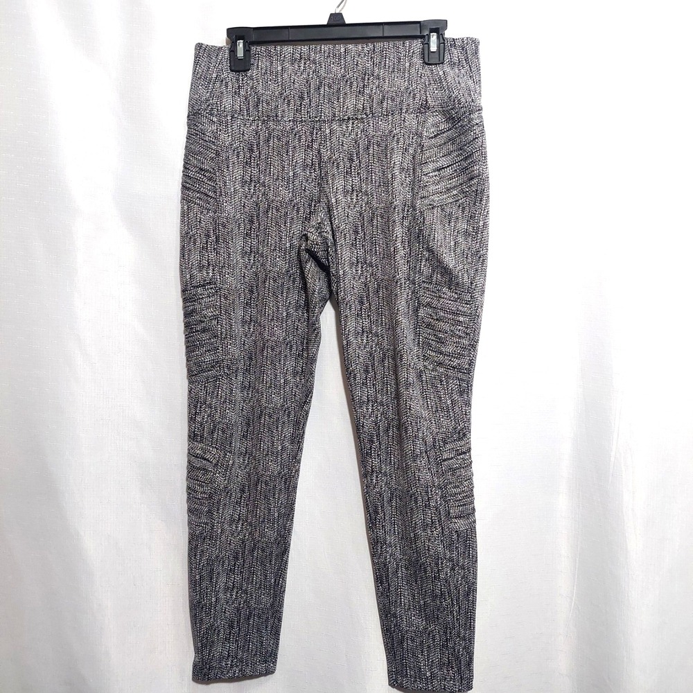 Athleta Women Delancey Textured MotoTight Large Ankle Zipper Black White Stretch